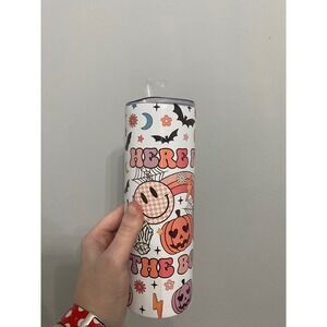 Halloween Tumbler Unisex 20oz White Here For The Boos Retro Groovy Disco Pumpkin
